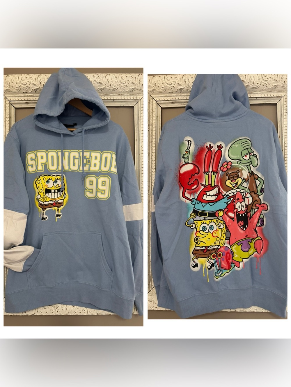 SpongeBob Graphic Light Blue Hoodie Sweatshirt. Size XL